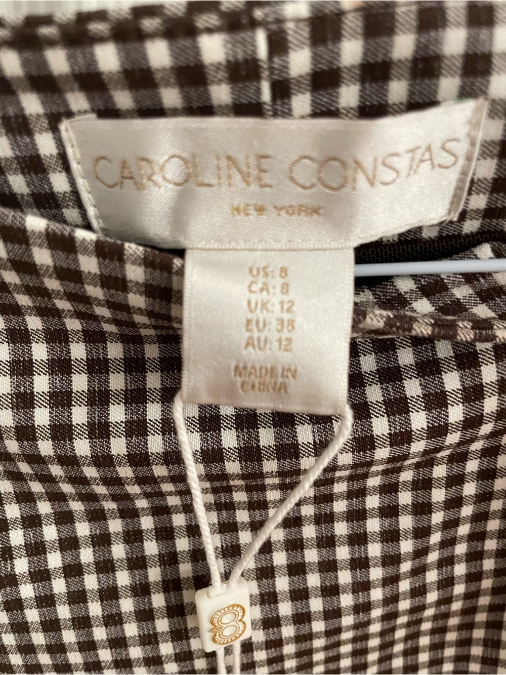 Revolve Caroline Constas Brown and White Gingham Mini Dress - Picture 8 of 10